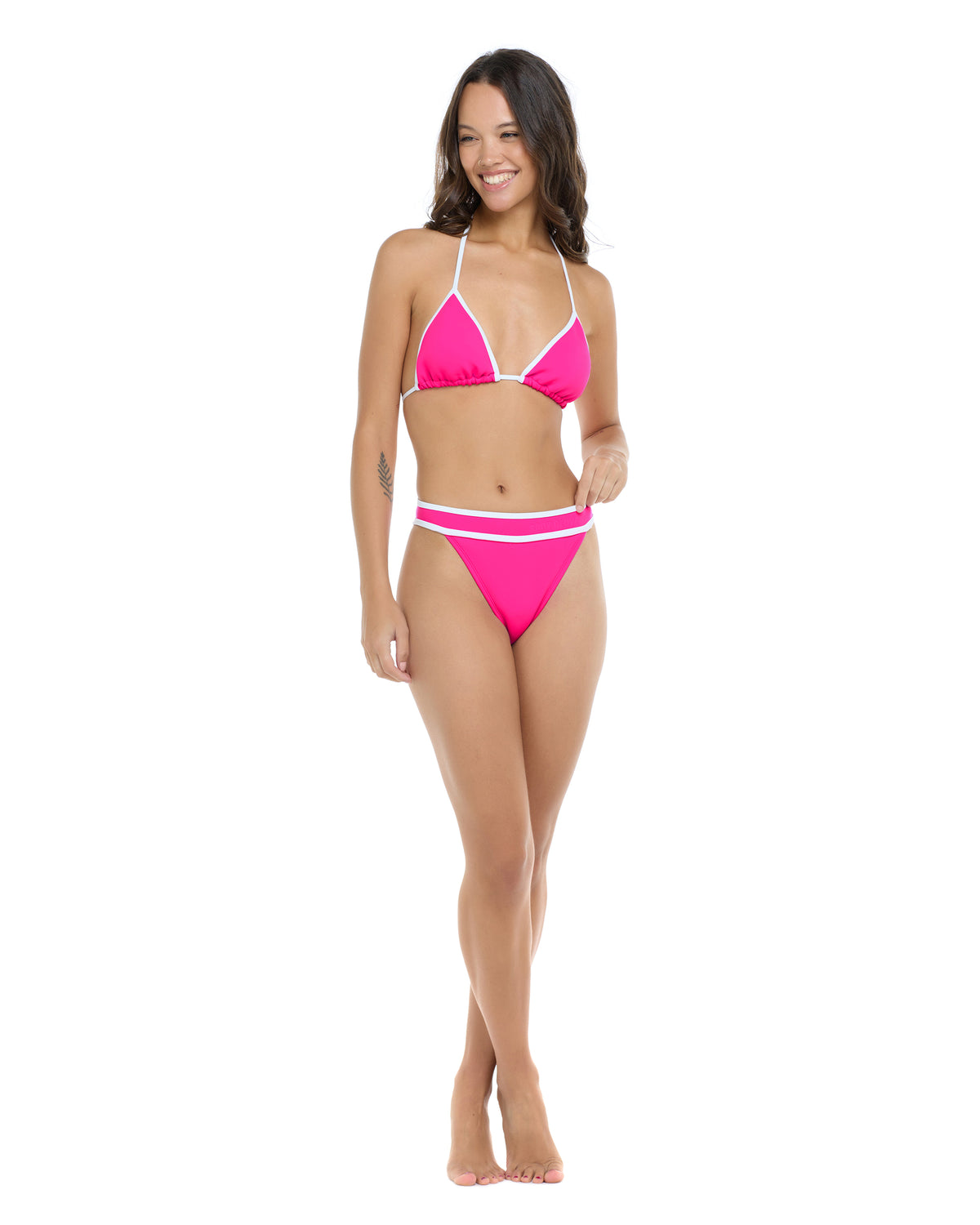 Undersea Dita Triangle Bikini Top - Flamingo Pink White