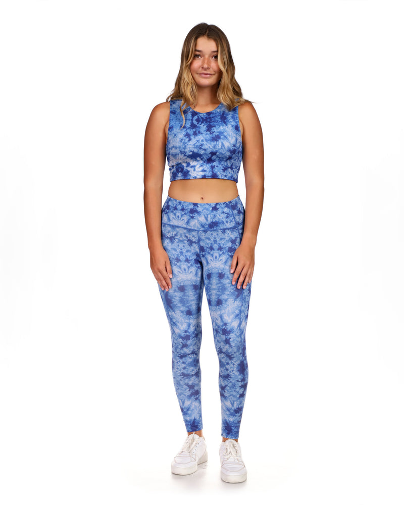 All-Over-Print Full-Length Legging With Pockets  - Tie dye blue