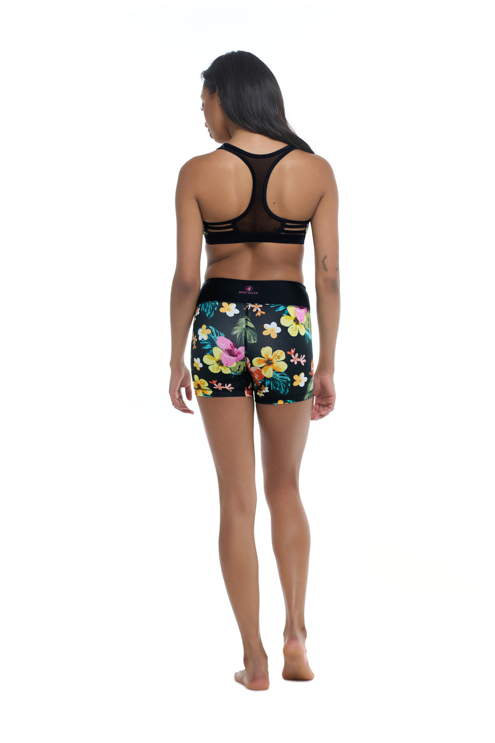 Tropical Island Equalizer Medium Support Cross-Over Sports Bra - Black