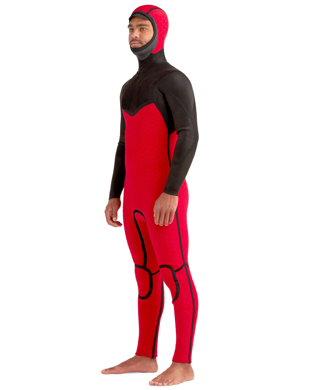 Red Cell 4/3mm Men's Chest-Zip Hooded Fullsuit - Black