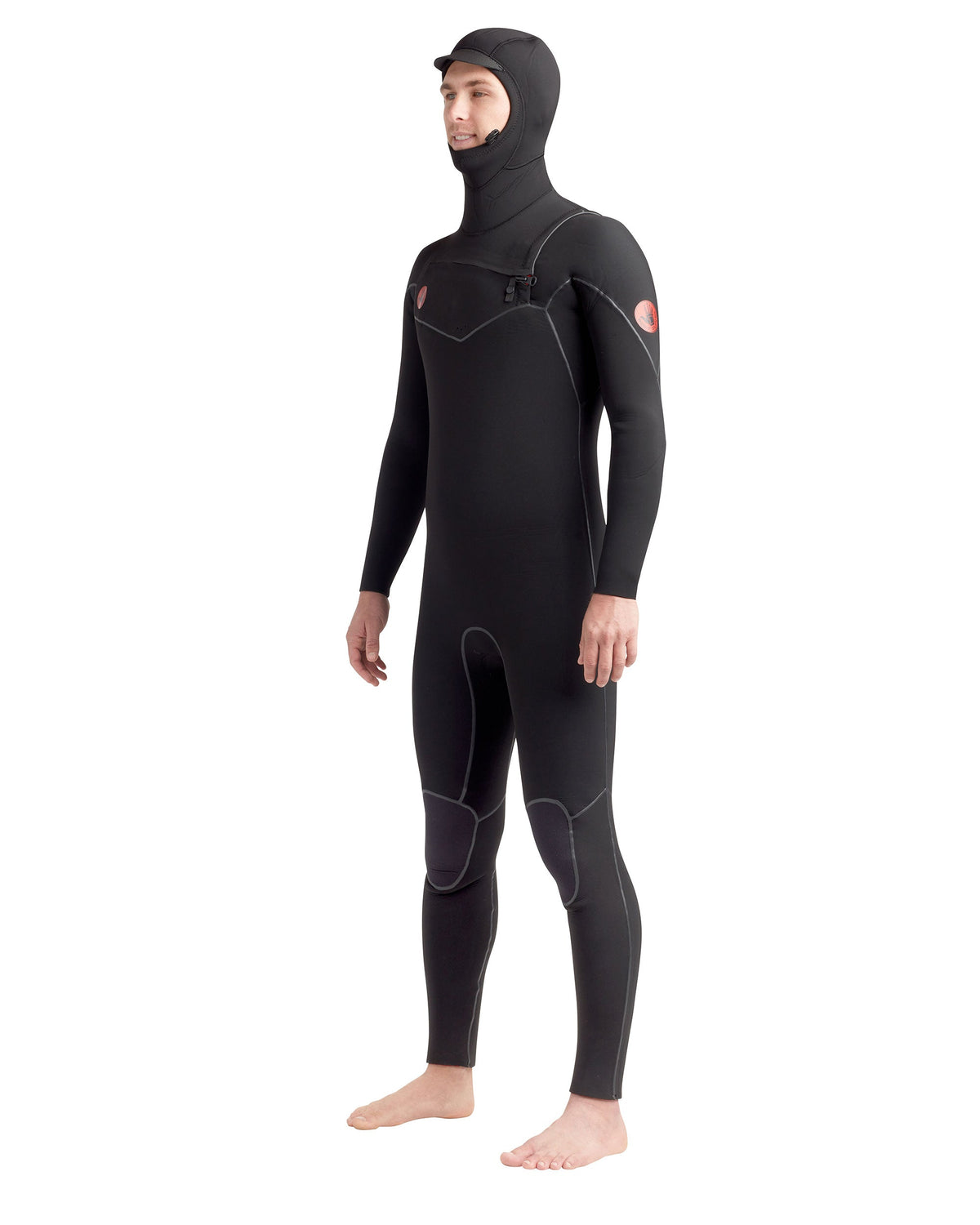 Red Cell 4/3mm Men's Chest-Zip Hooded Fullsuit - Black