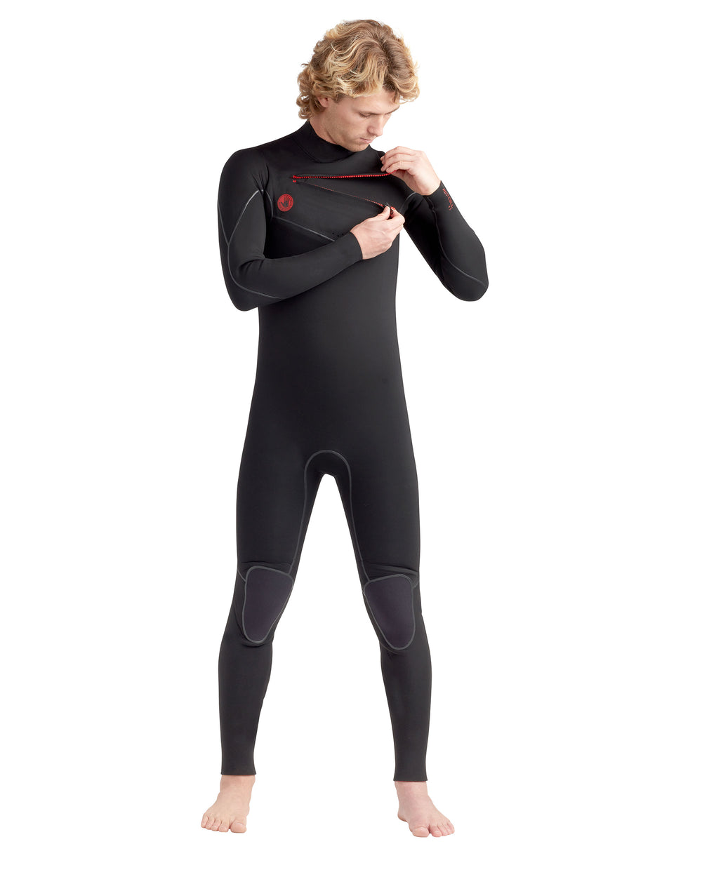 Red Cell 3/2mm Men's Chest-Zip Fullsuit - Black