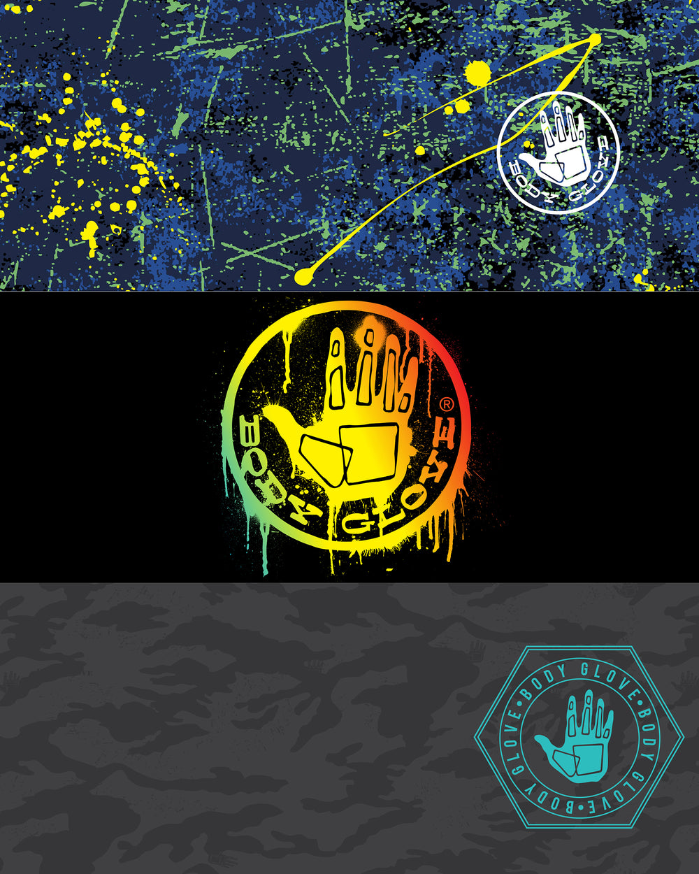 Men's 3-Piece Face Mask Set - Splatter, Hand Logo, Camo