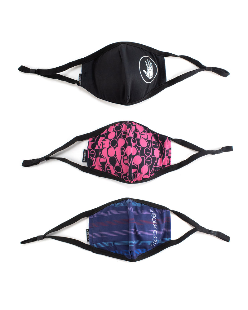 Women's 3-Piece Face Mask Set - Solid, Stripe, Logo Print