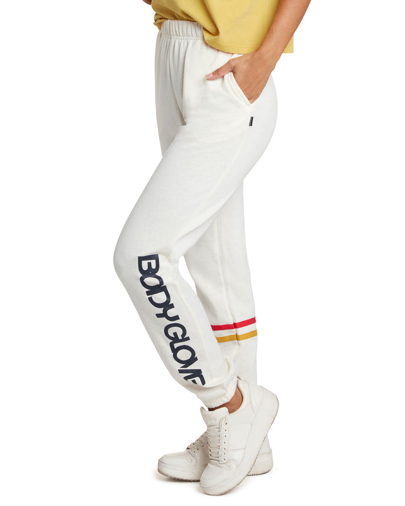 Retro Elastic Waist Jogger Sweatpants - Cream