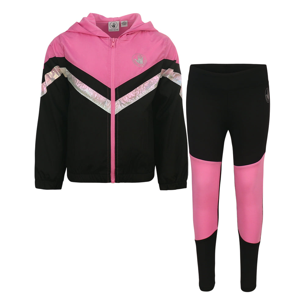 Girls' Two-Piece Track Suit - Pink / Black - Body Glove