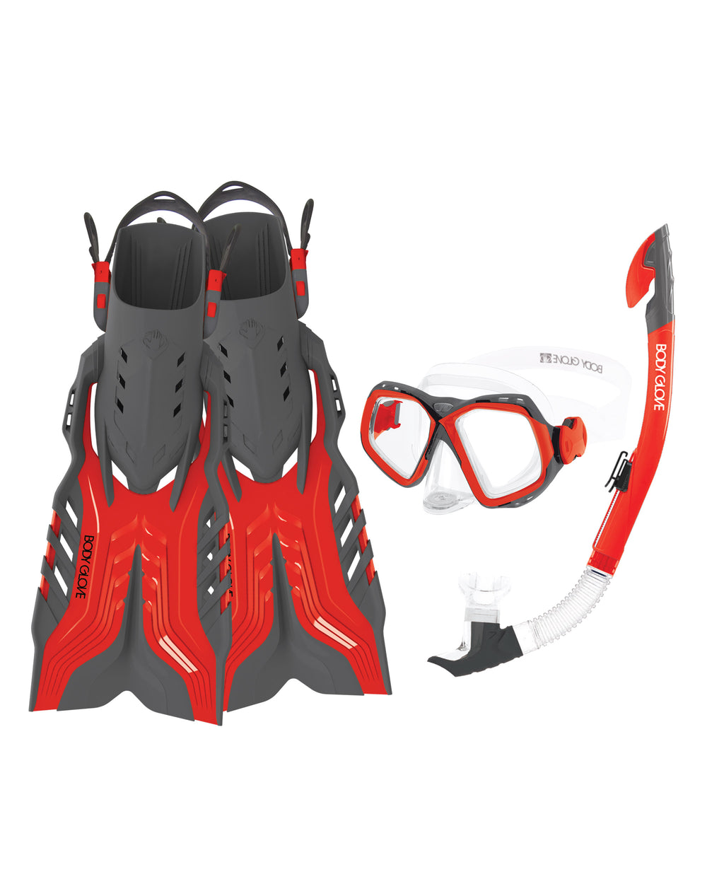 Fiji Mask/Snorkel/Fin Snorkeling Set - Red/Grey