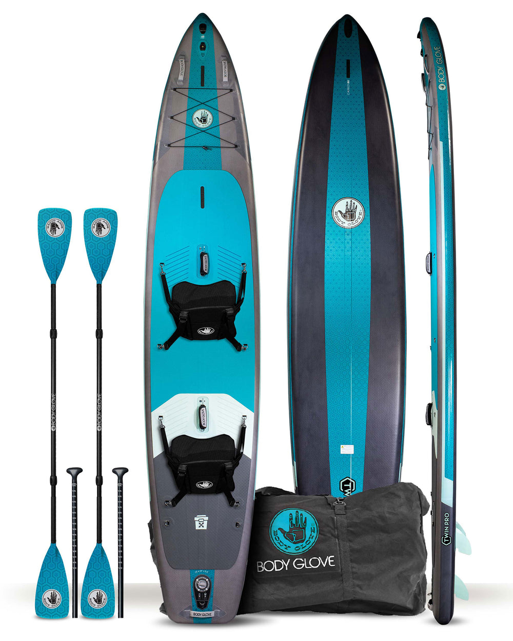 Twin Pro 15' Inflatable Paddle Board - Silver/Teal