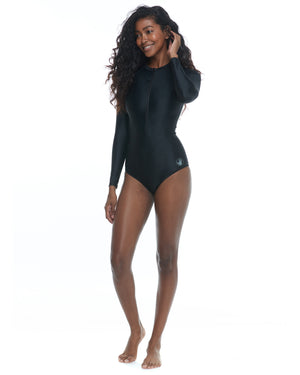 Smoothies Channel Cross-Over Long Sleeve Swimsuit - Black
