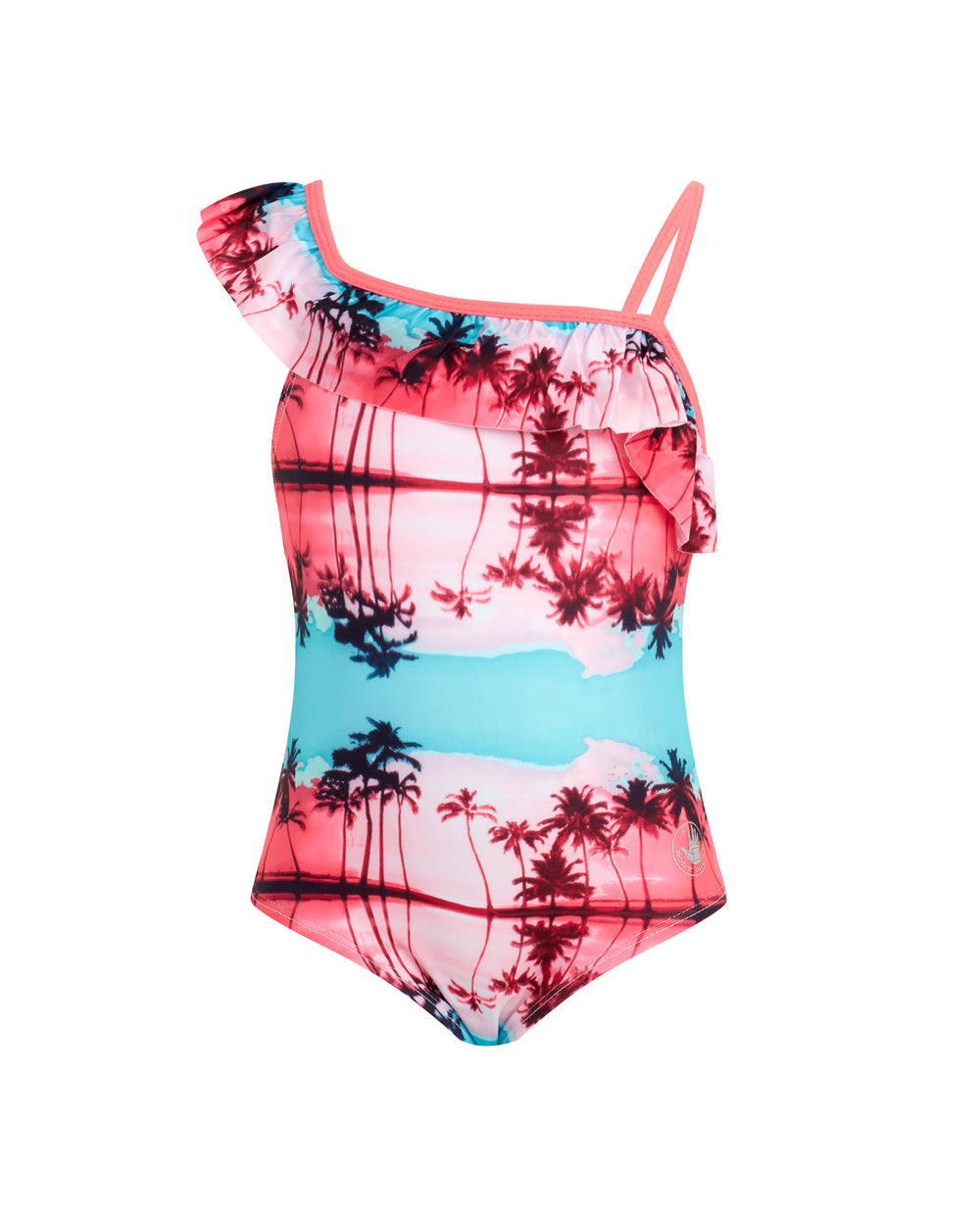 Toddler Girls' Ruffled Palm-Print One-Piece Swimsuit - Pink & Aqua