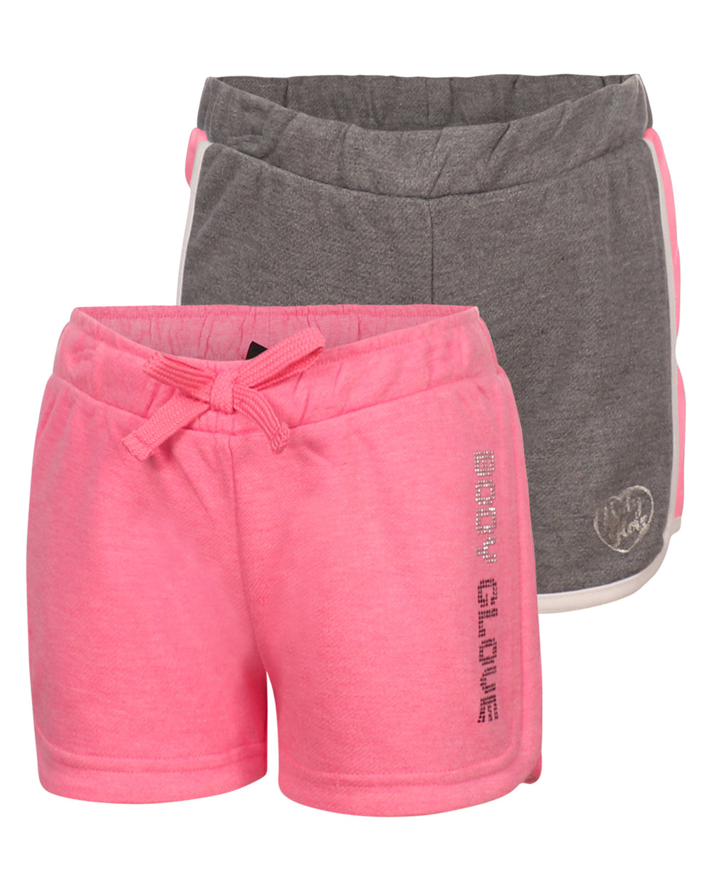 Girls' Solid and Side-Stripe Shorts Set (7-12) - Pink & Dark Grey