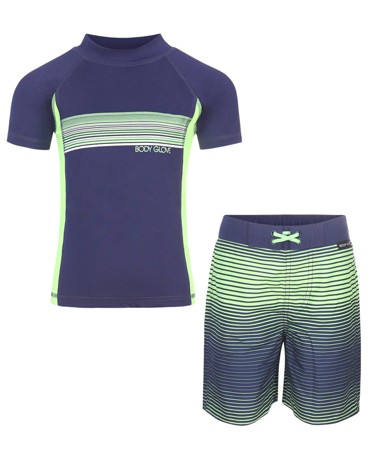 Boys' Rash Guard & Swim Shorts Set - Blue & Green