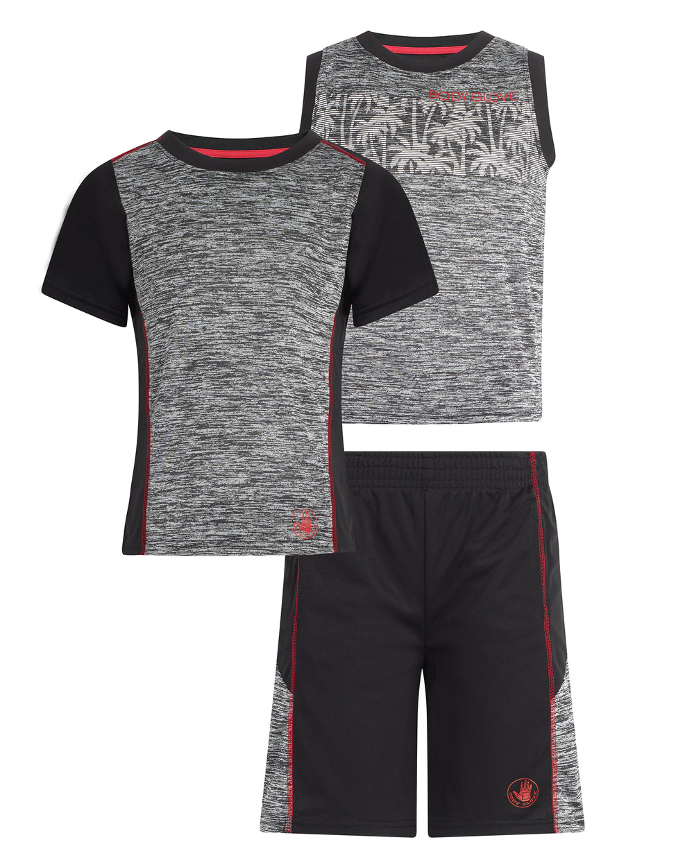 Boys' Three-Piece Shirts and Short Set (4-7) - Black & Red
