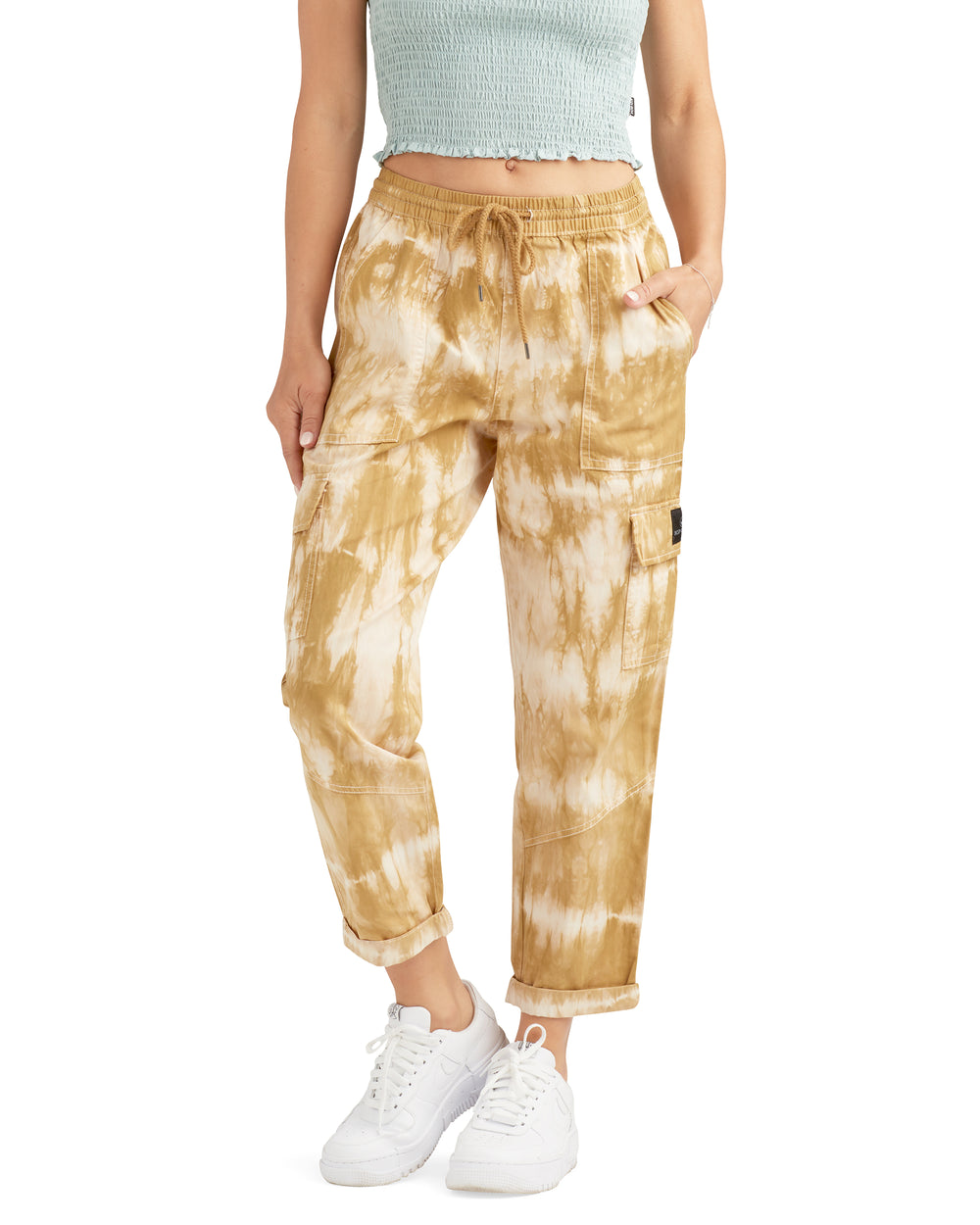 Body Glove Womens Camelia Mid-Rise Cargo Pants - Tie/Dye in Sand/White, Size XS, Cotton