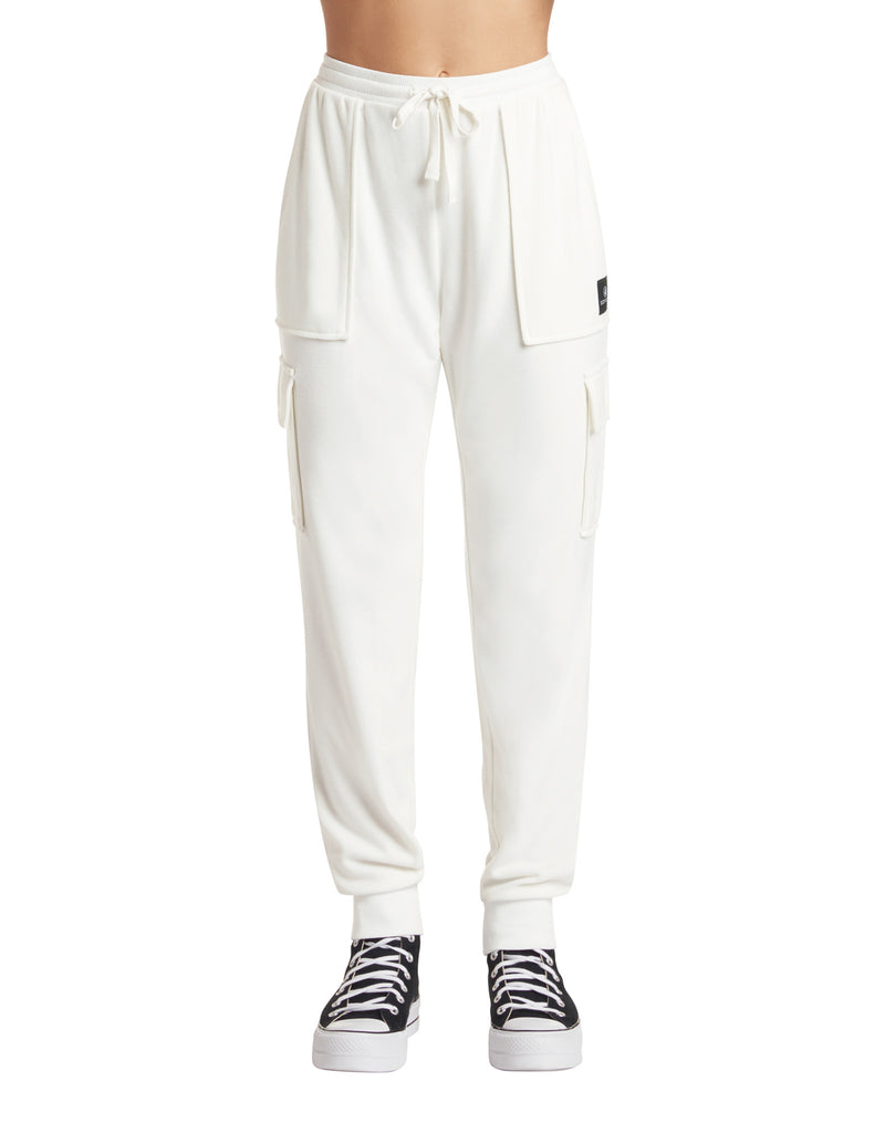 Midnight Hour High-Rise Cargo Jogger Sweatpants - Cream