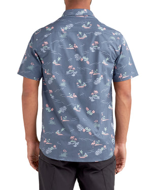 Island Vibe Button-Up Shirt - Navy
