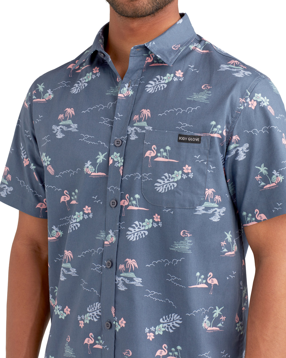 Island Vibe Button-Up Shirt - Navy