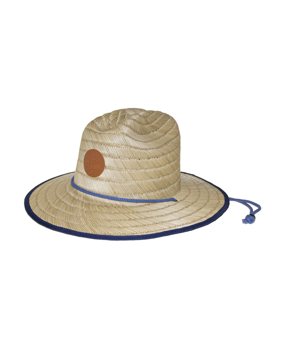 Straw Lifeguard Hat with Bungee Cord - Natural/Blue