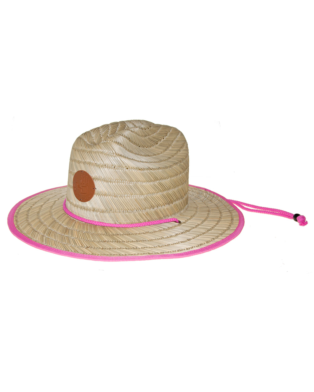 Straw Lifeguard Hat with Bungee Cord - Natural/Pink