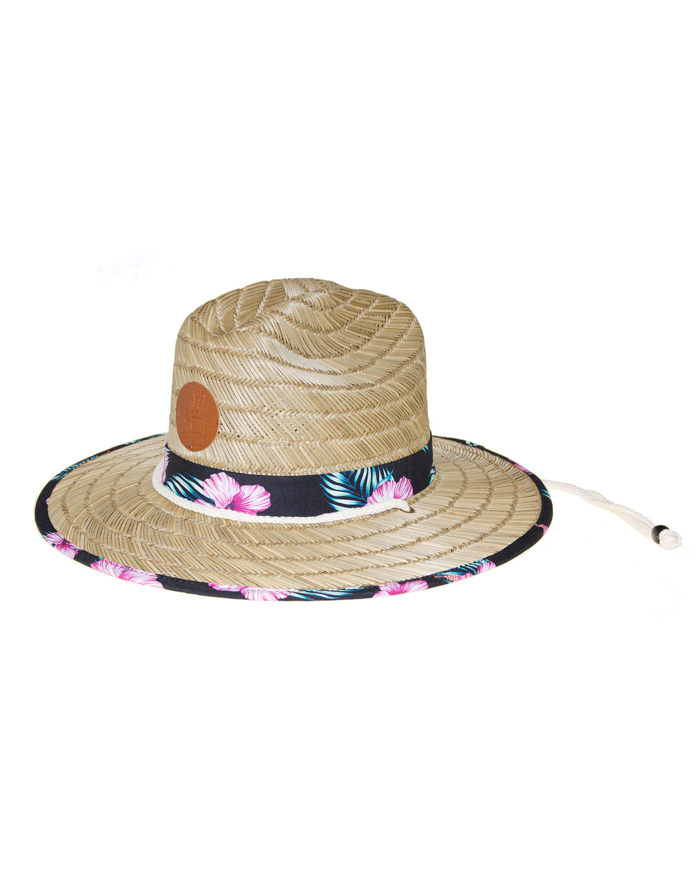 Straw Lifeguard Hat with Print Trim - Natural/Print