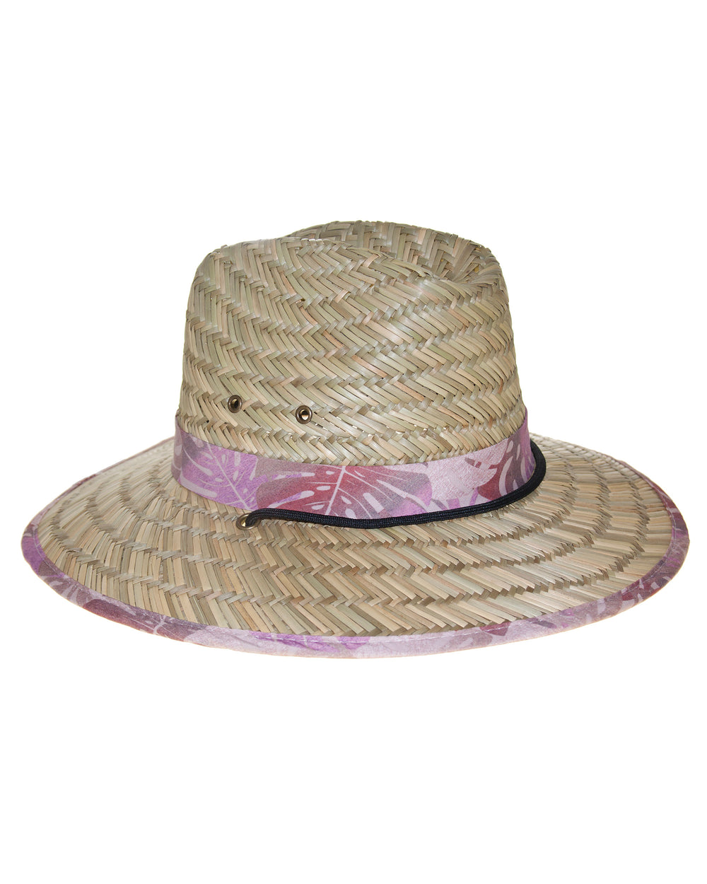 Natural Straw Lifeguard Hat - Pink Palm