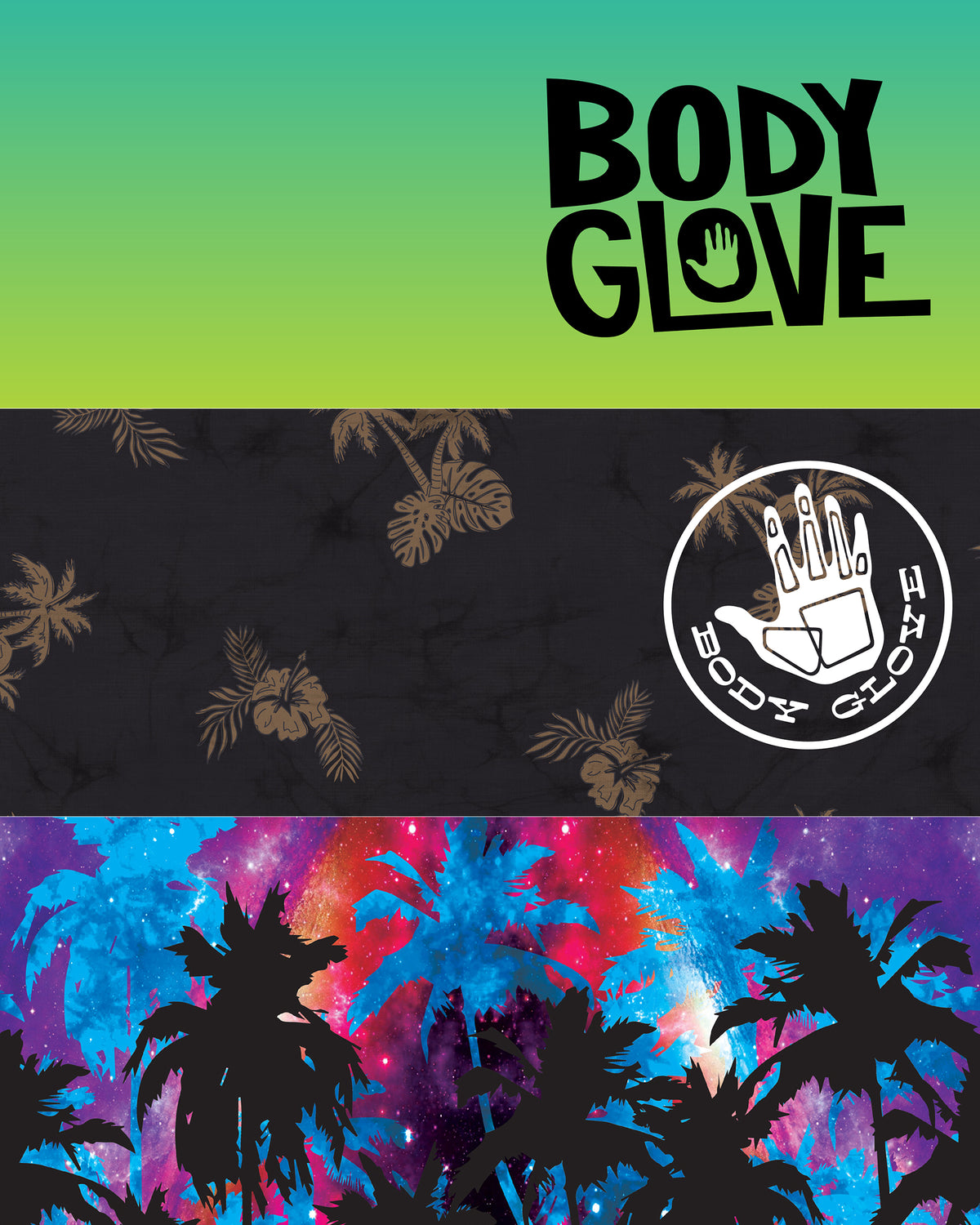 Men's 3-Piece Face Mask Set - Ombre, Palm Prints