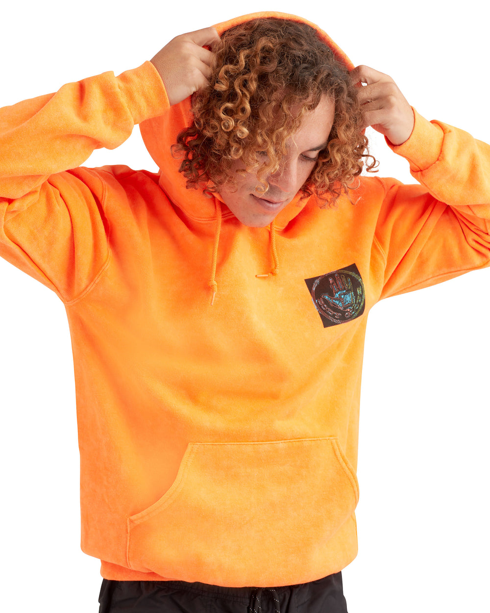 Neon Scribble Pullover Hoodie - Neon Orange